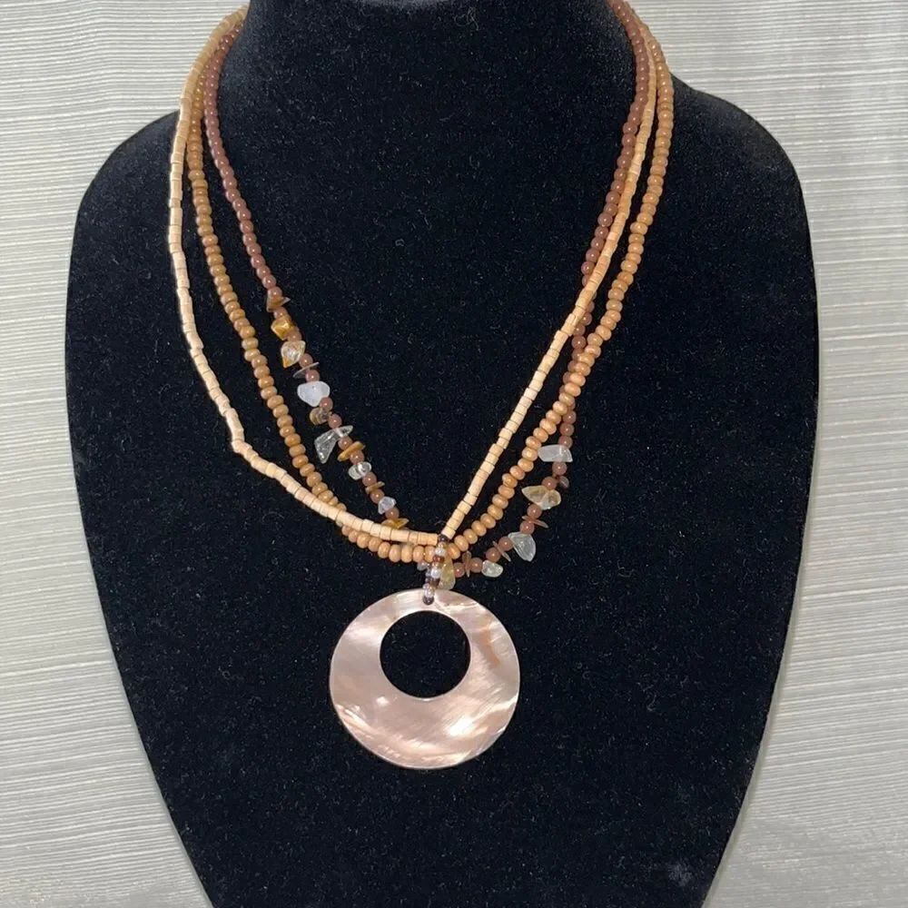 Brown Beaded Necklace with Sea Shell Pendant